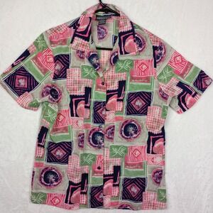 Notations Clothing Co Pink Green Abstract Geometric Print‎ Button Down Shirt S